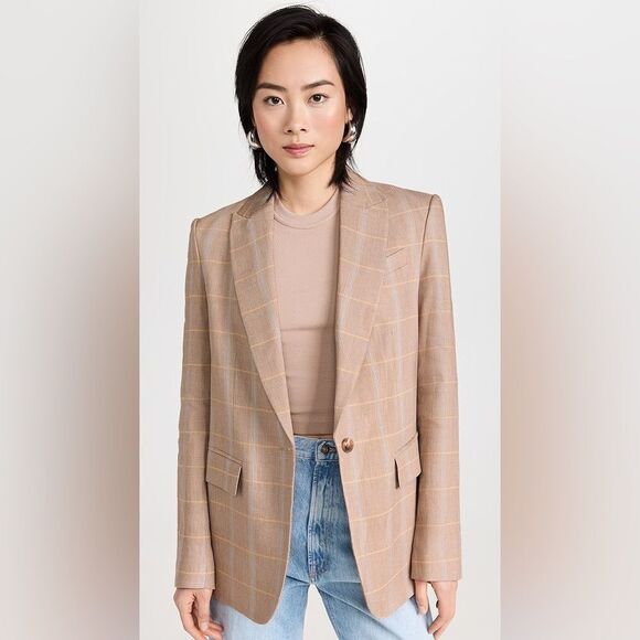 NWT A.L.C Donovan Plaid Linen Blend Single-Breasted Jacket in Tawny Plaid size 6 - Picture 4 of 16